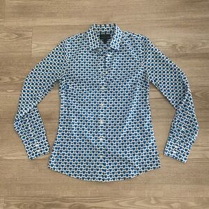 J CREW Honey Pie Perfect Button Down Shirt! Size 0! Bees and Blue Heart Design!